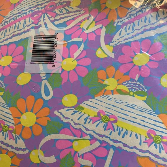 VTG Gift Wrap Wrapping Paper New Hy-Sil Flower Umbrella Parsol Purple Pink Orang - Picture 7 of 7